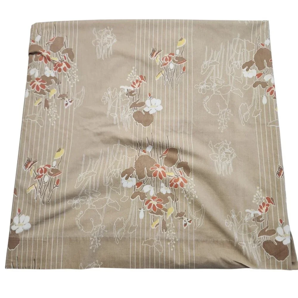 Oleg Cassini Vintage King Size Flat Sheet Brown Retro Flowers Hippie Boho
